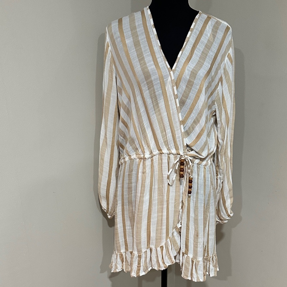 *BLUE ISLAND* Beige x White Vertical Striped Dress Size Large